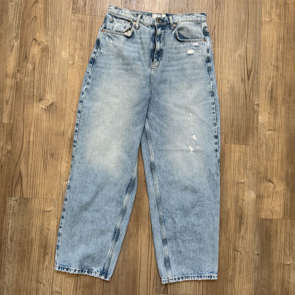 Free People We The Free Jeans Light Blue Distressed High Rise Relaxed Mom - 28